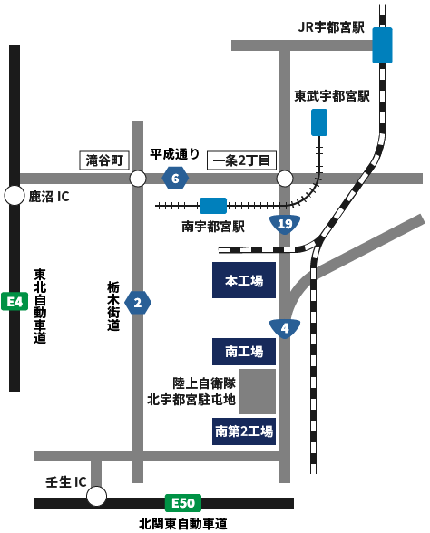 本工場・南工場・南第２工場の地図